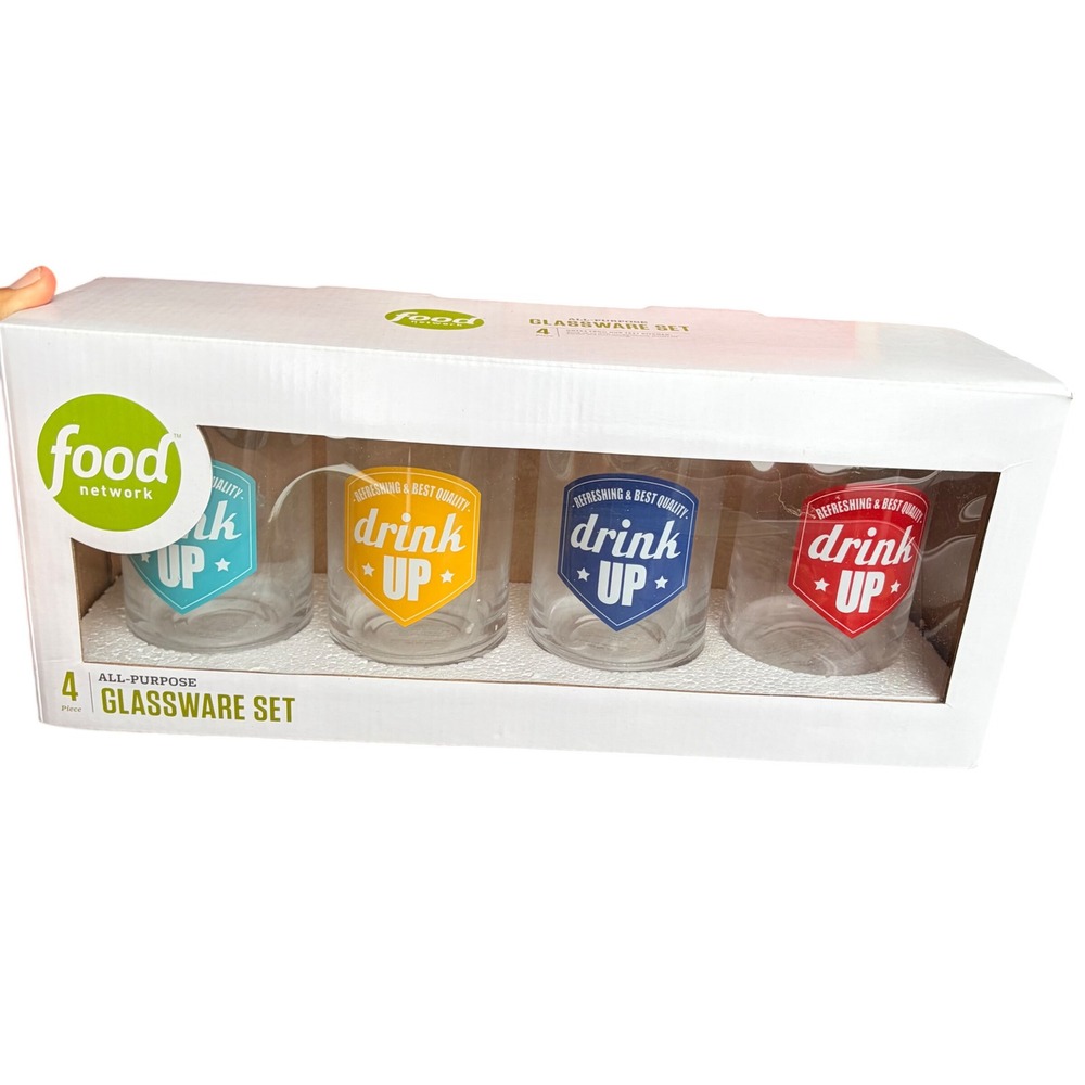 Food Network Drink Up All-Purpose Glassware Set 4 Piece 16.6 oz Multi-Color NEW